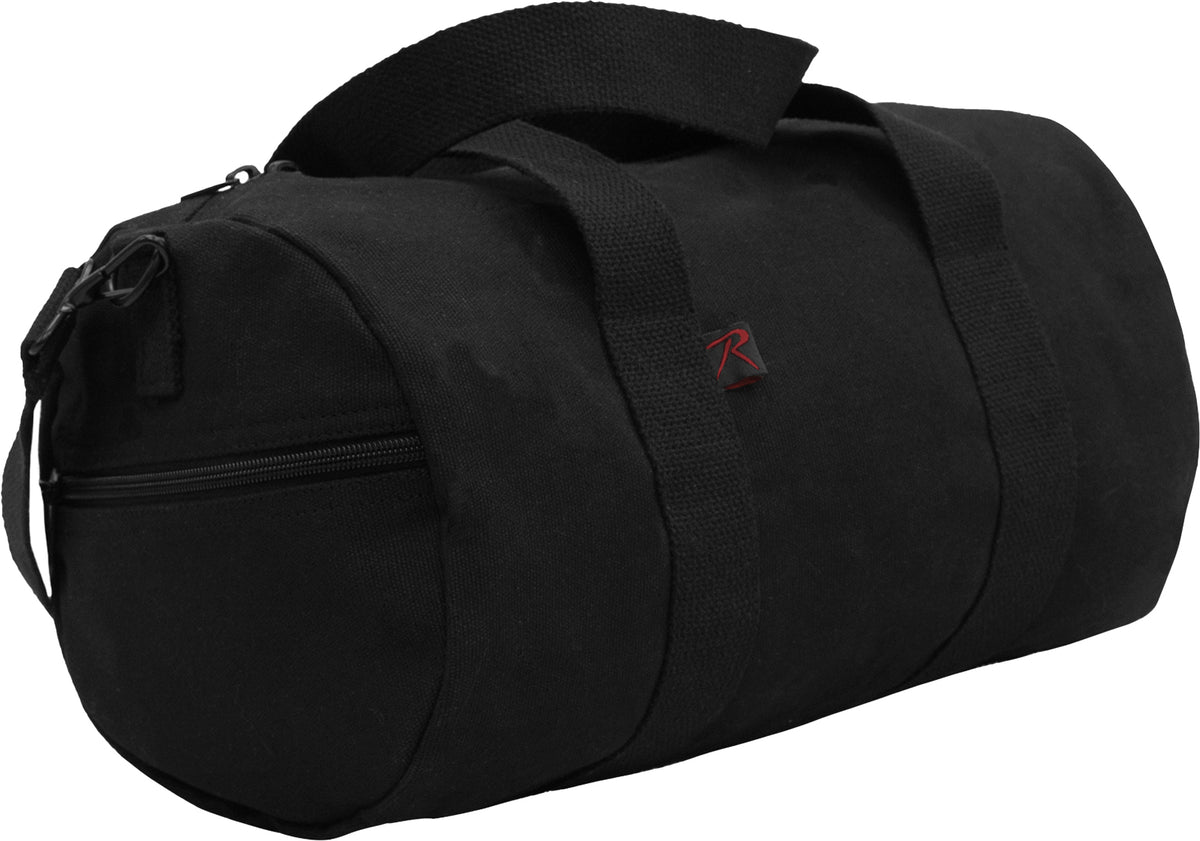 Black - Heavyweight Duffle Bag Cotton Canvas Sports Gym Shoulder & Carry Bag - 17"
