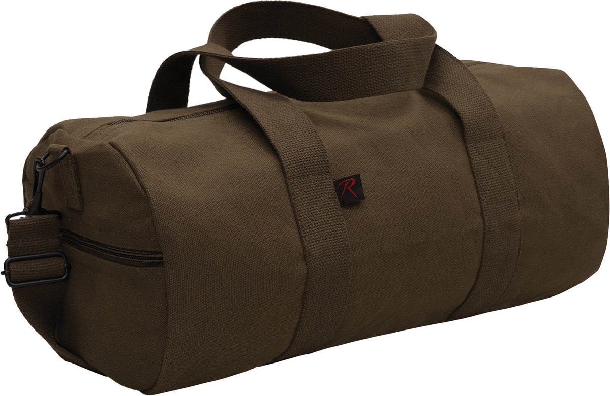 Brown - Heavyweight Duffle Bag Cotton Canvas Sports Gym Shoulder & Carry Bag - 17"