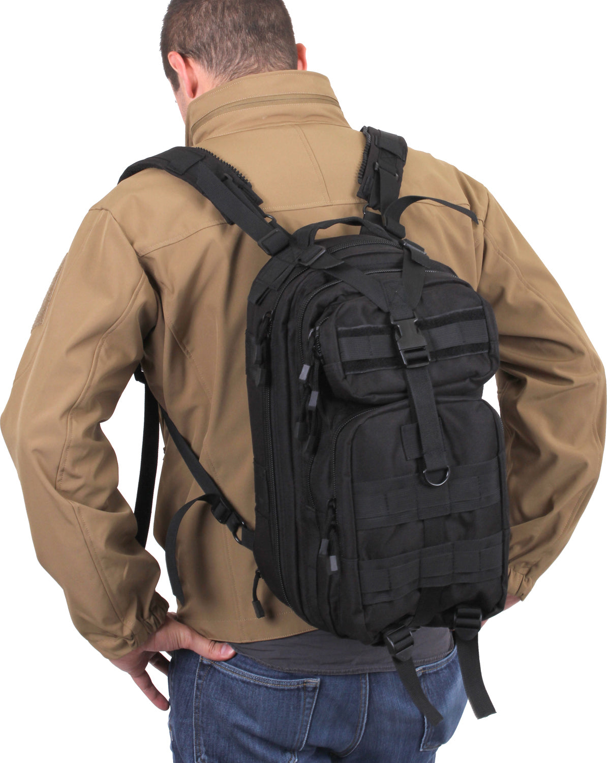 Black Tactical Cross Body Medium Transport Sling Pack - Convertible MOLLE Backpack (17" x 10" x 9")