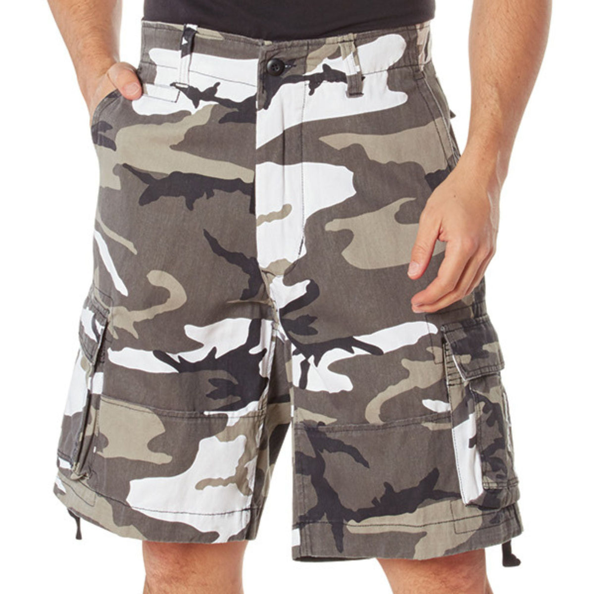 City Camouflage - Vintage Infantry Utility Army BDU Cargo Shorts - Heavyweight Cotton - Zipper Fly