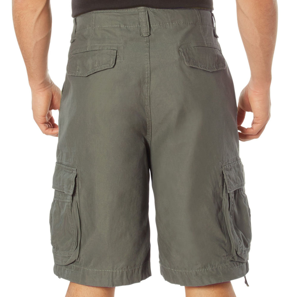 Olive Drab - Vintage Infantry Utility Army BDU Cargo Shorts - Heavyweight Cotton - Zipper Fly