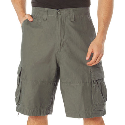 Olive Drab - Vintage Infantry Utility Army BDU Cargo Shorts - Heavyweight Cotton - Zipper Fly