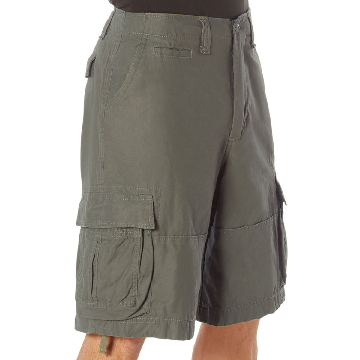 Olive Drab - Vintage Infantry Utility Army BDU Cargo Shorts - Heavyweight Cotton - Zipper Fly