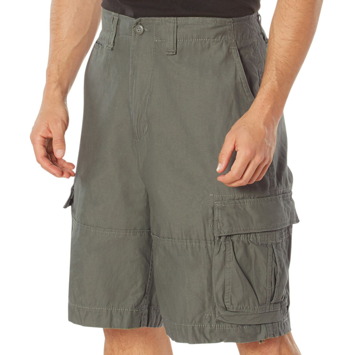 Olive Drab - Vintage Infantry Utility Army BDU Cargo Shorts - Heavyweight Cotton - Zipper Fly