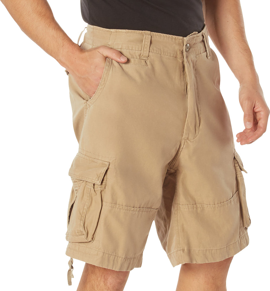 Khaki - Vintage Infantry Utility Army BDU Cargo Shorts - Heavyweight Cotton - Zipper Fly