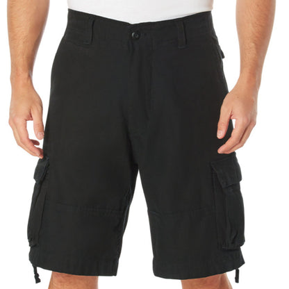 Black - Vintage Infantry Utility Army BDU Cargo Shorts - Heavyweight Cotton - Zipper Fly