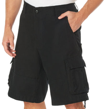 Black - Vintage Infantry Utility Army BDU Cargo Shorts - Heavyweight Cotton - Zipper Fly