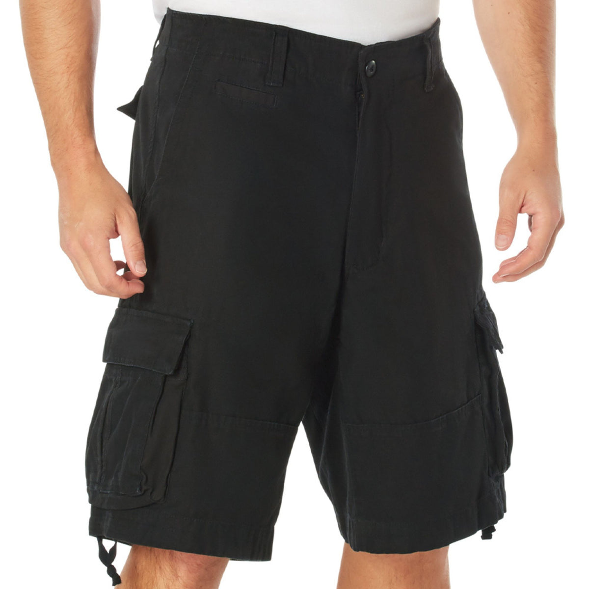 Black - Vintage Infantry Utility Army BDU Cargo Shorts - Heavyweight Cotton - Zipper Fly