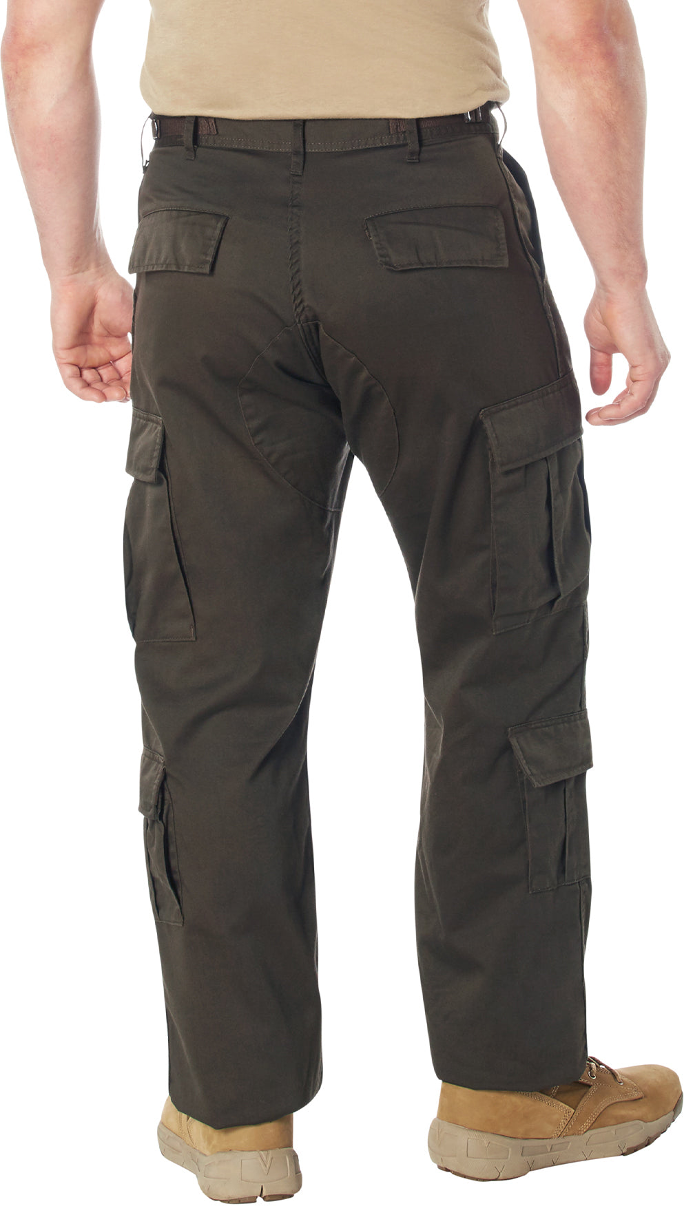 Brown - Tactical Paratrooper Pants BDU Cargo Fatigues - Heavyweight Poly/Cotton - Zipper Fly - Relaxed Fit