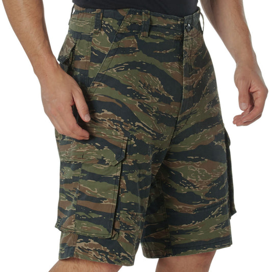 Tiger Stripe Camouflage - Tactical Vintage Paratrooper BDU Cargo Shorts - Poly Cotton - Zipper Fly