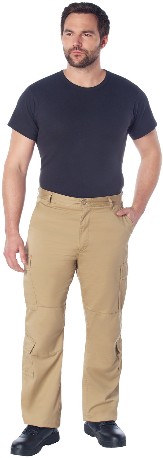 Khaki - Tactical Paratrooper Pants BDU Cargo Fatigues - Heavyweight Poly/Cotton - Zipper Fly - Relaxed Fit
