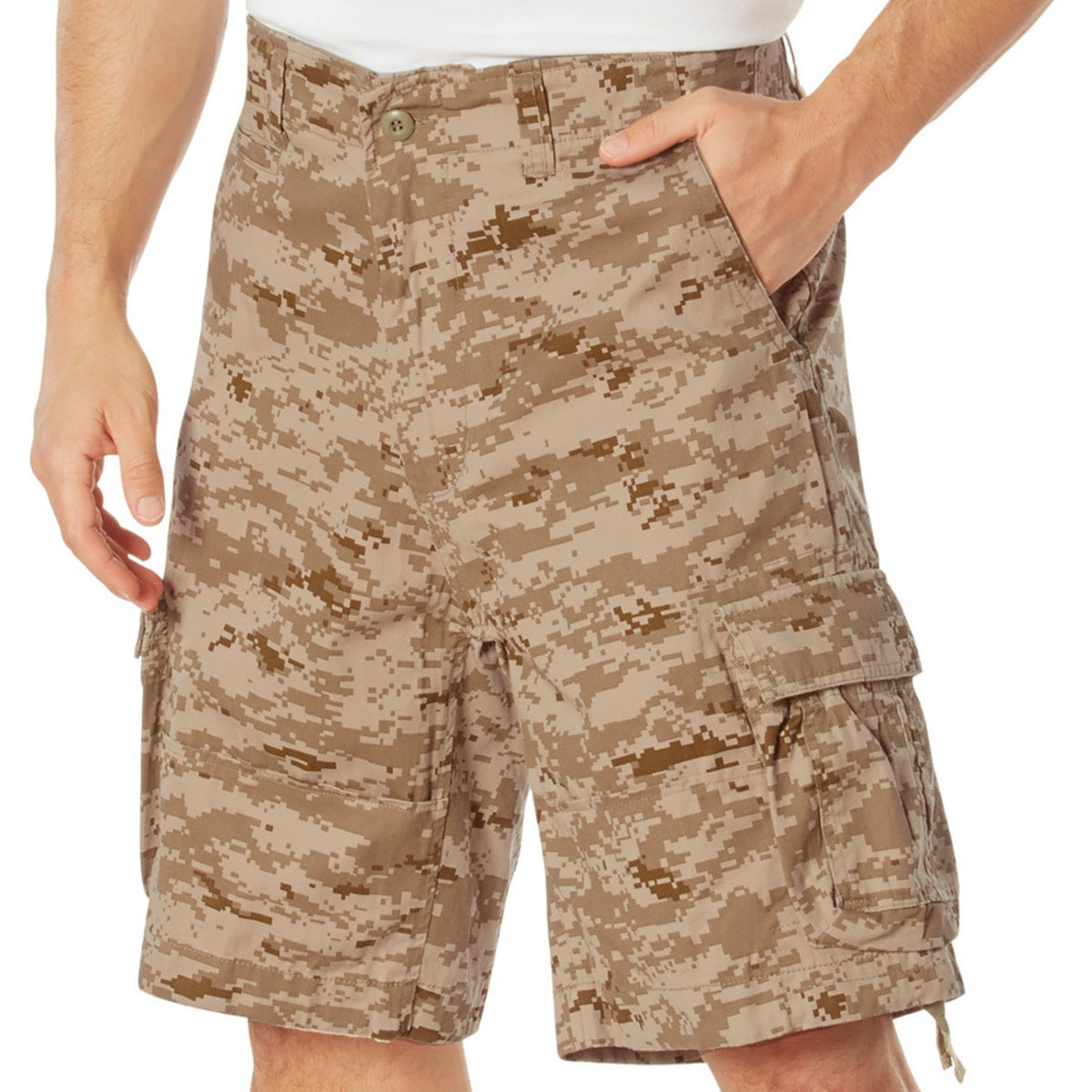 Desert Digital Camouflage - Vintage Infantry Utility Army BDU Cargo Shorts - Heavyweight Cotton - Zipper Fly