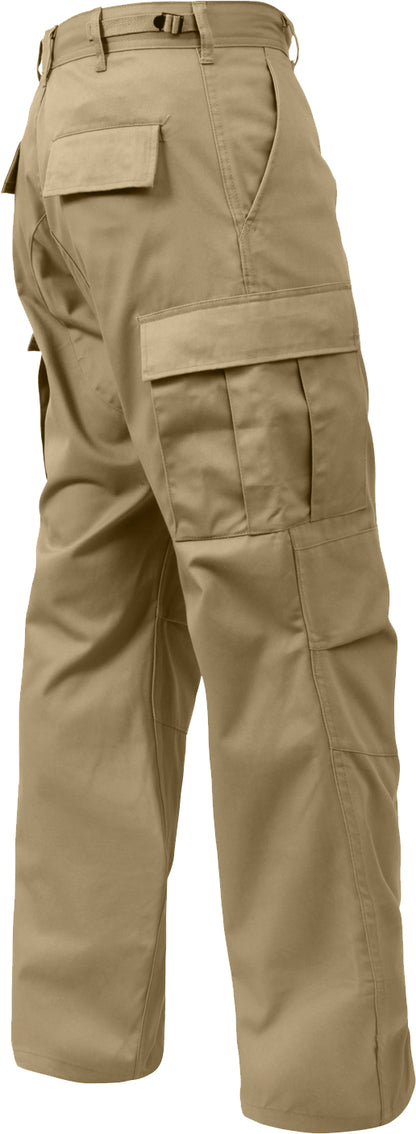 Khaki - Tactical BDU Pants Cargo Fatigues - Poly/Cotton - Zipper Fly - Relaxed Fit