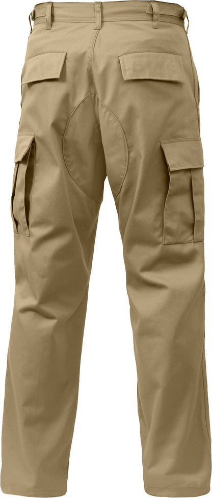 Khaki - Tactical BDU Pants Cargo Fatigues - Poly/Cotton - Zipper Fly - Relaxed Fit