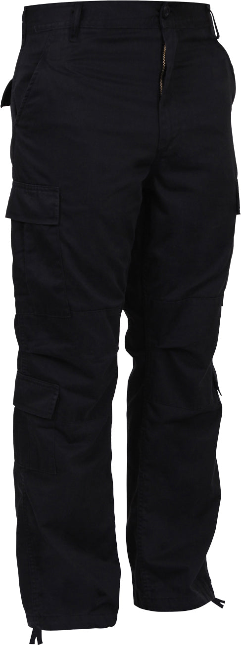 Black - Tactical Paratrooper Pants BDU Cargo Fatigues - Heavyweight Poly/Cotton - Zipper Fly - Relaxed Fit