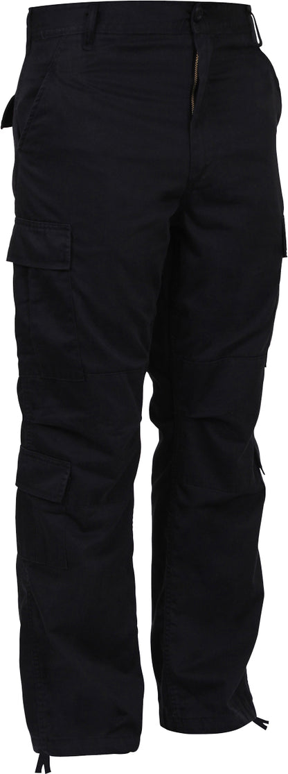 Black - Tactical Paratrooper Pants BDU Cargo Fatigues - Heavyweight Poly/Cotton - Zipper Fly - Relaxed Fit