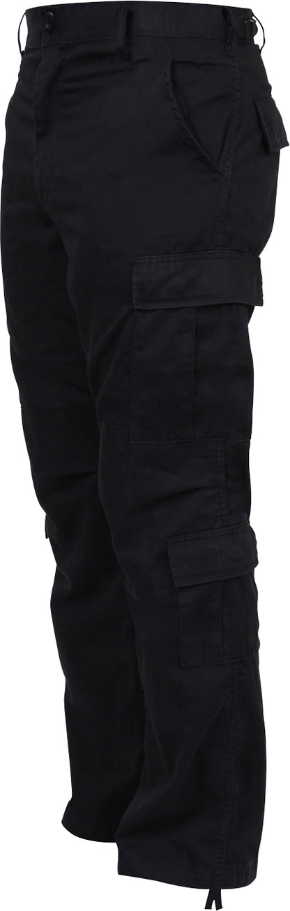Black - Tactical Paratrooper Pants BDU Cargo Fatigues - Heavyweight Poly/Cotton - Zipper Fly - Relaxed Fit
