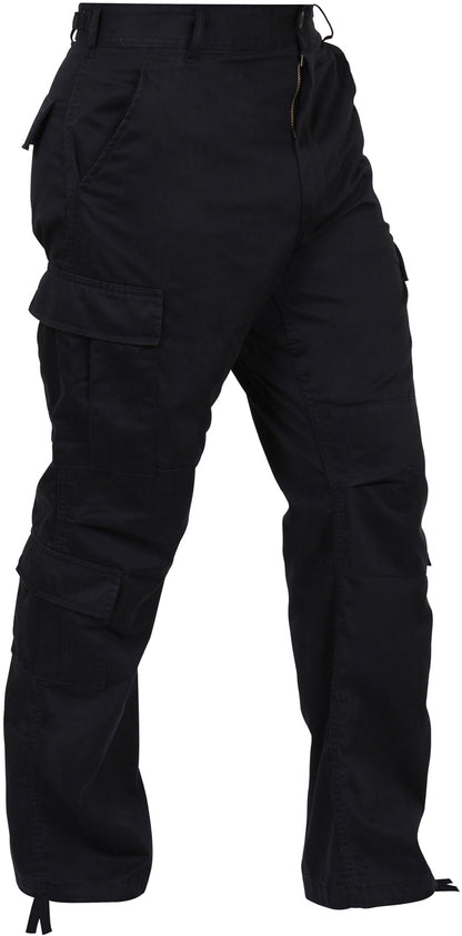 Black - Tactical Paratrooper Pants BDU Cargo Fatigues - Heavyweight Poly/Cotton - Zipper Fly - Relaxed Fit