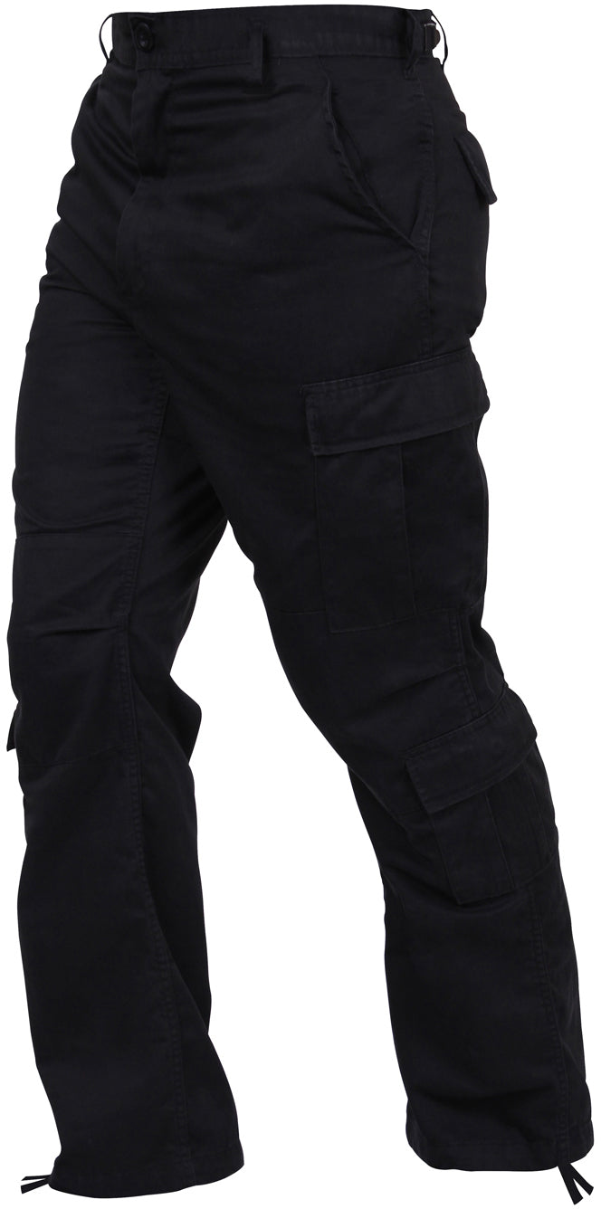 Black - Tactical Paratrooper Pants BDU Cargo Fatigues - Heavyweight Poly/Cotton - Zipper Fly - Relaxed Fit