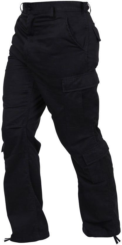 Black - Tactical Paratrooper Pants BDU Cargo Fatigues - Heavyweight Poly/Cotton - Zipper Fly - Relaxed Fit
