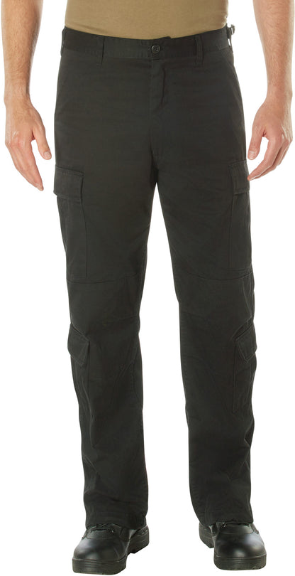 Black - Tactical Paratrooper Pants BDU Cargo Fatigues - Heavyweight Poly/Cotton - Zipper Fly - Relaxed Fit