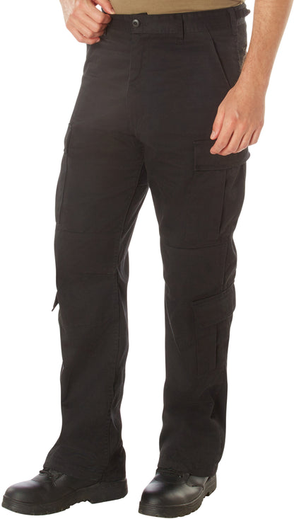 Black - Tactical Paratrooper Pants BDU Cargo Fatigues - Heavyweight Poly/Cotton - Zipper Fly - Relaxed Fit