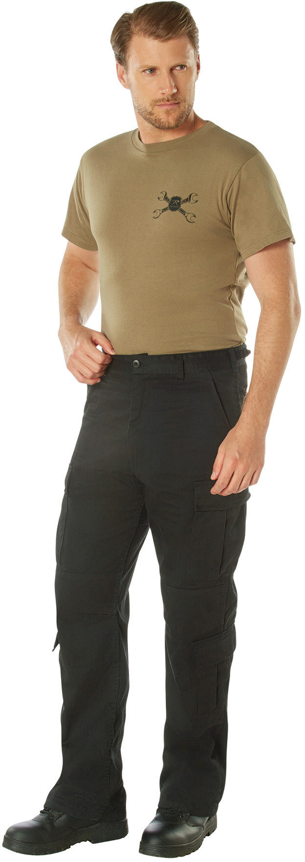 Black - Tactical Paratrooper Pants BDU Cargo Fatigues - Heavyweight Poly/Cotton - Zipper Fly - Relaxed Fit