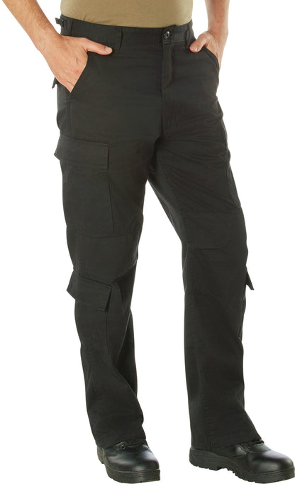 Black - Tactical Paratrooper Pants BDU Cargo Fatigues - Heavyweight Poly/Cotton - Zipper Fly - Relaxed Fit