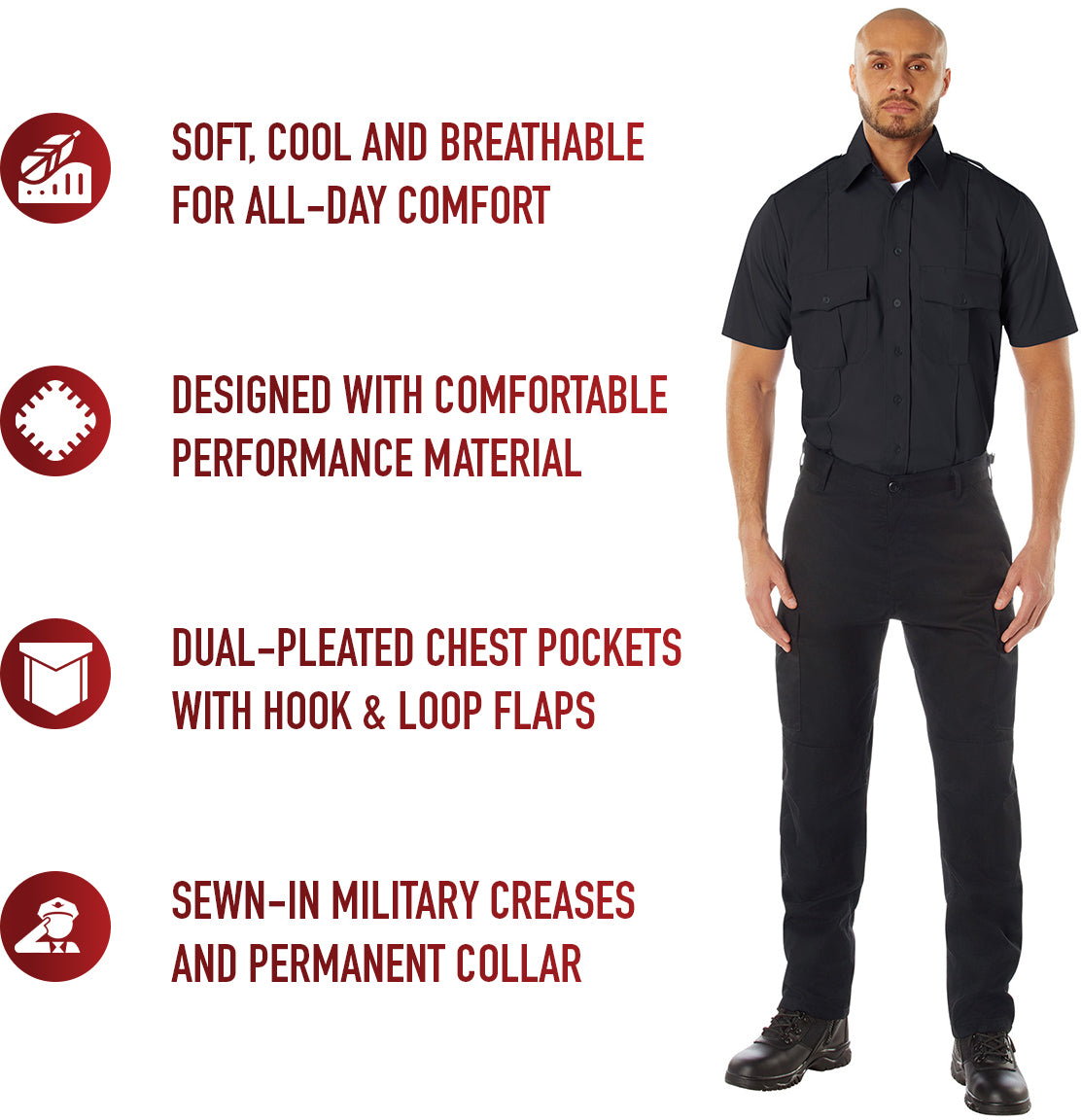 Navy Blue - Police Uniform Shirt Short Sleeve Law Enforcement Security Dress Top