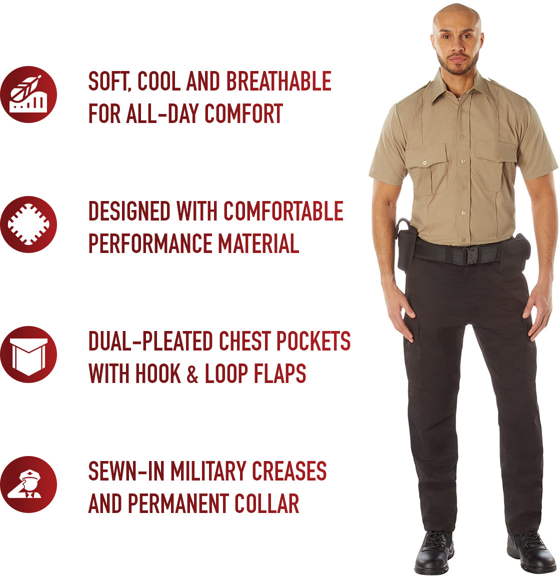 Khaki - Short Sleeve Uniform Shirt for Law Enforcement & Security Professionals