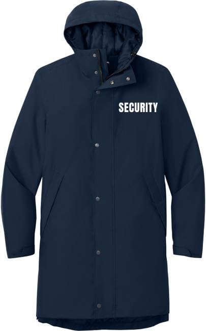 SECURITY Waterproof Insulated Sideline Parka Jacket Long Rain Coat with Hood (Double Sided Print)