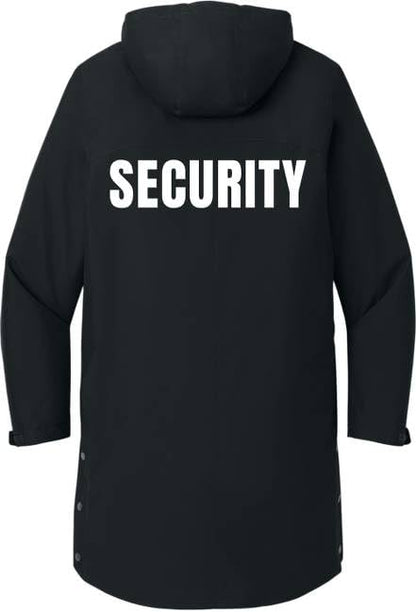 SECURITY Waterproof Insulated Sideline Parka Jacket Long Rain Coat with Hood (Double Sided Print)