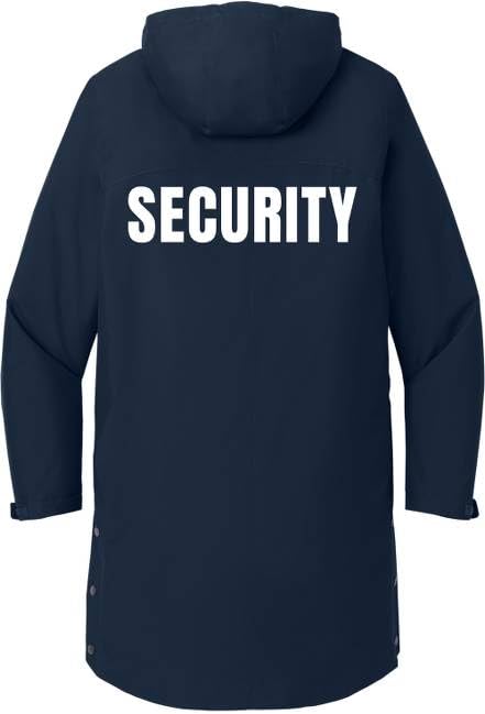 SECURITY Waterproof Insulated Sideline Parka Jacket Long Rain Coat with Hood (Double Sided Print)