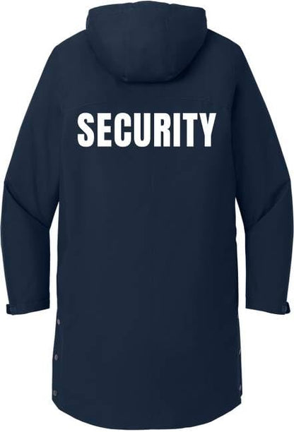 SECURITY Waterproof Insulated Sideline Parka Jacket Long Rain Coat with Hood (Double Sided Print)