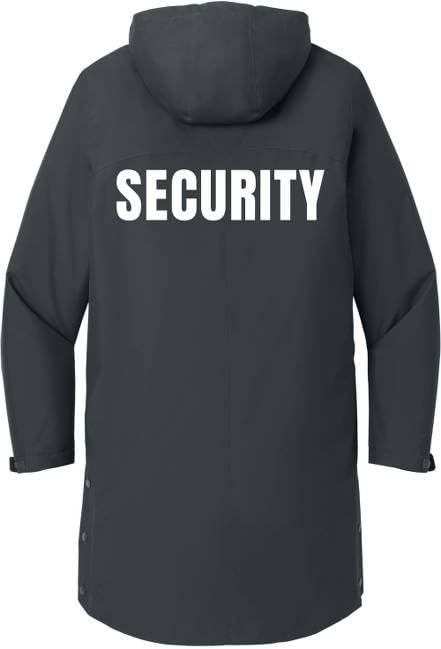 SECURITY Waterproof Insulated Sideline Parka Jacket Long Rain Coat with Hood (Double Sided Print)