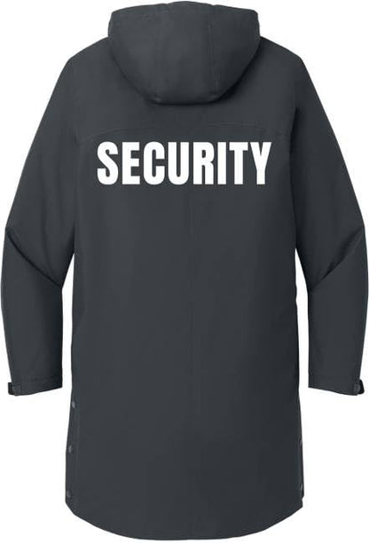 SECURITY Waterproof Insulated Sideline Parka Jacket Long Rain Coat with Hood (Double Sided Print)