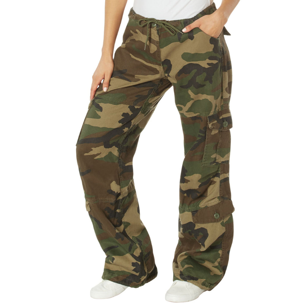 Woodland Camouflage - Women's Camo Vintage Paratrooper Fatigue Pants