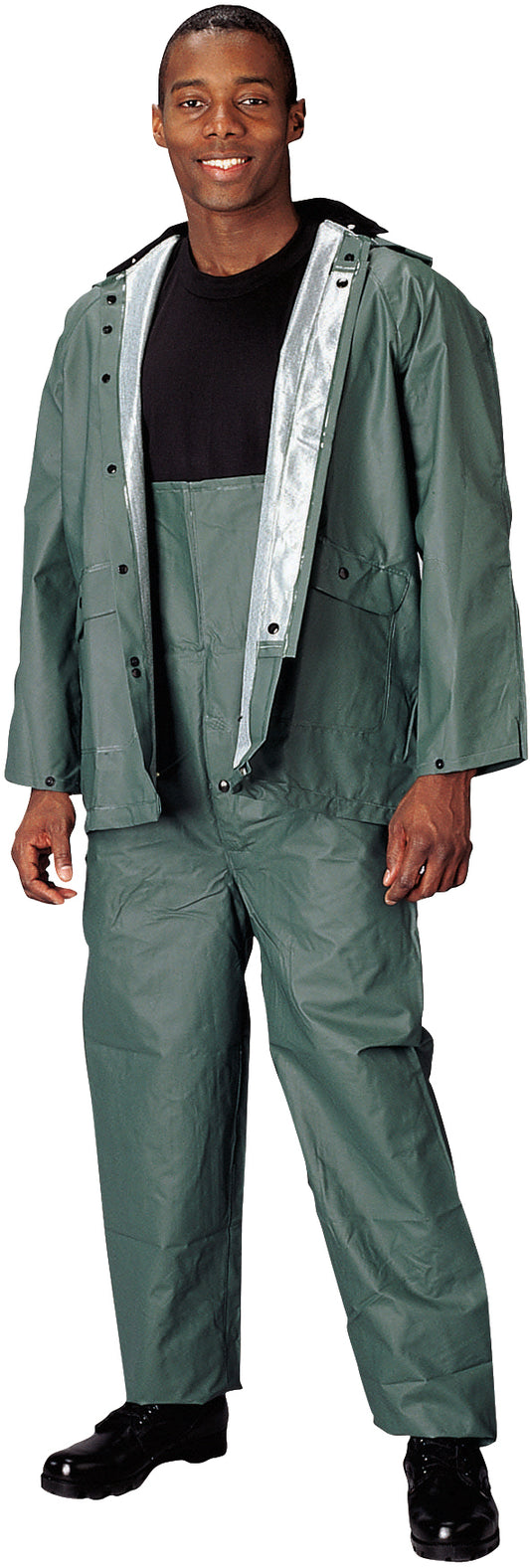 Olive Drab - PVC 2-Piece Pants Shirt Rain Suit