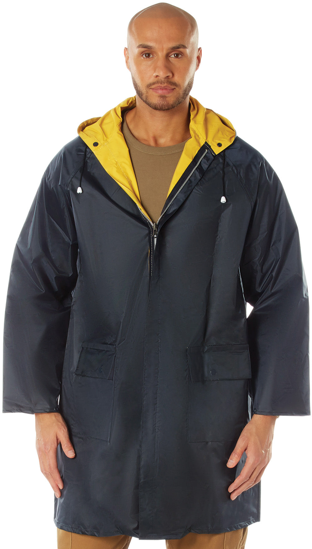 Navy Blue To Yellow - Reversible Mid Length Rain Parka