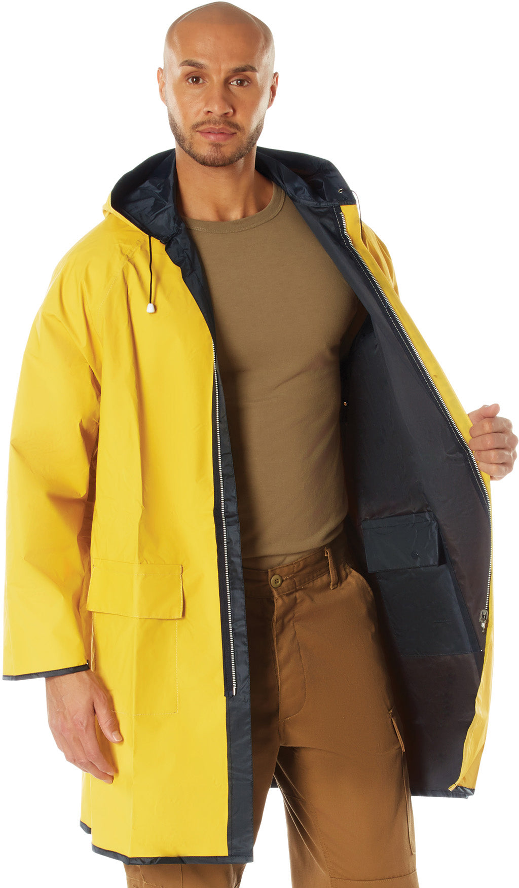 Navy Blue To Yellow - Reversible Mid Length Rain Parka