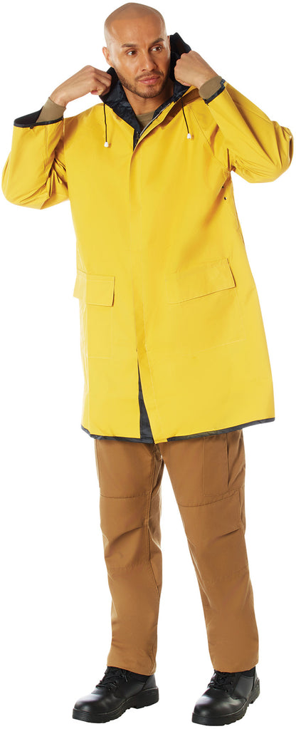 Navy Blue To Yellow - Reversible Mid Length Rain Parka
