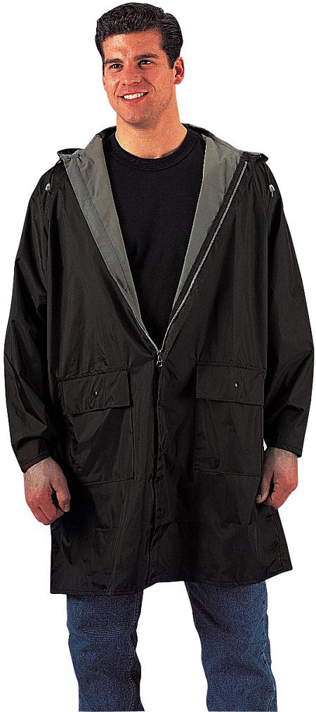 Black To Olive Drab - Reversible Mid Length Rain Parka