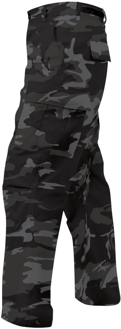 Black Camouflage - Tactical BDU Pants Cargo Fatigues - Poly/Cotton Twill - Button Fly