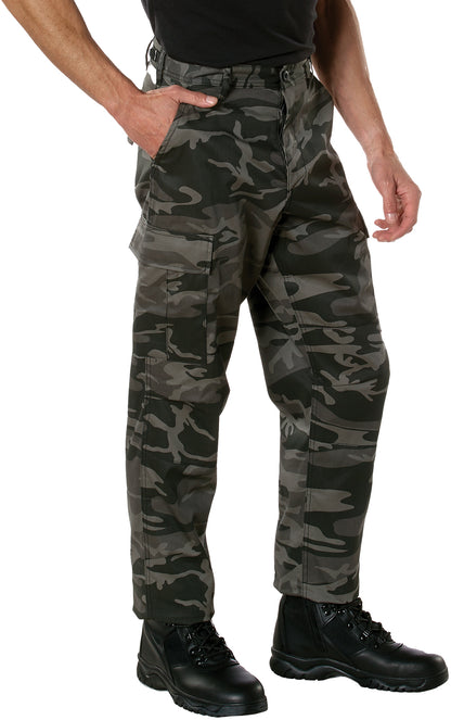 Black Camouflage - Tactical BDU Pants Cargo Fatigues - Poly/Cotton Twill - Button Fly
