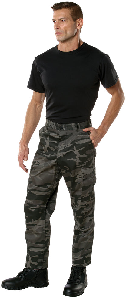 Black Camouflage - Tactical BDU Pants Cargo Fatigues - Poly/Cotton Twill - Button Fly