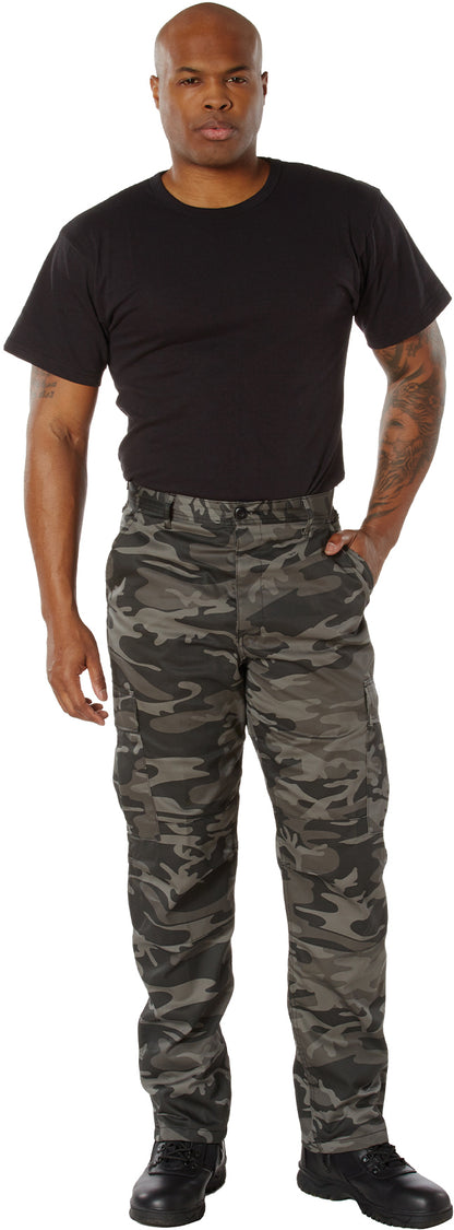 Black Camouflage - Tactical BDU Pants Cargo Fatigues - Poly/Cotton Twill - Button Fly