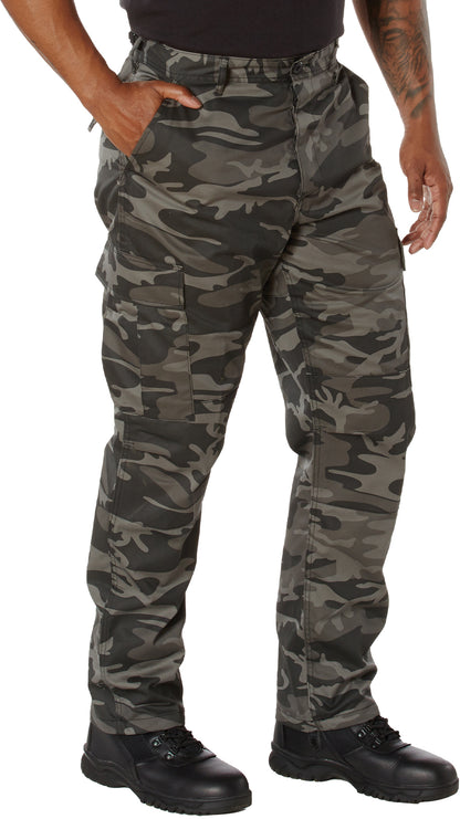 Black Camouflage - Tactical BDU Pants Cargo Fatigues - Poly/Cotton Twill - Button Fly