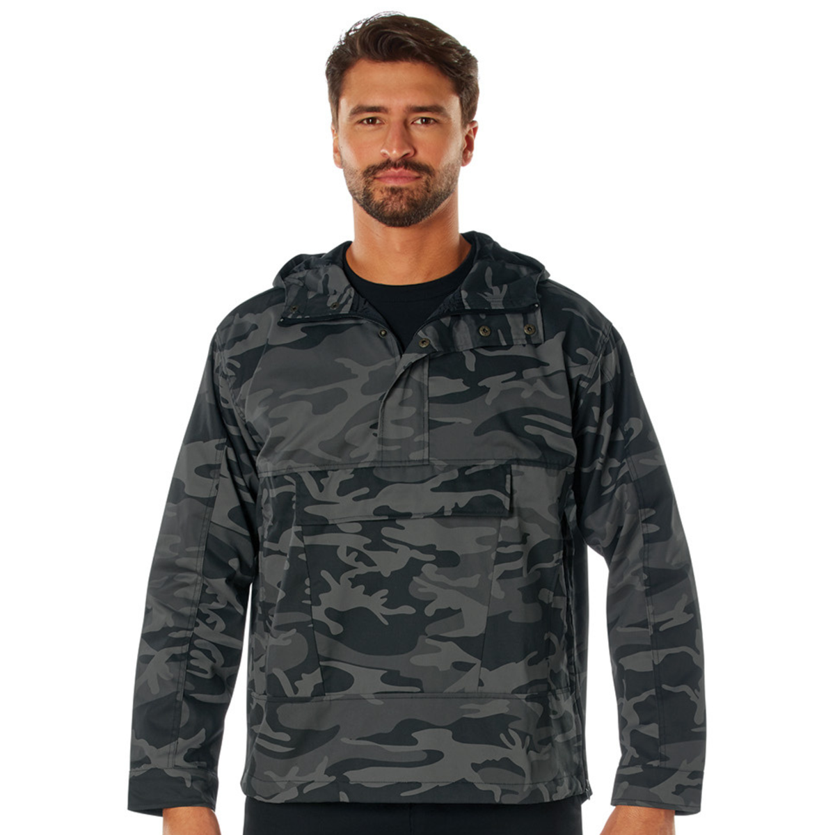 Black Camouflage Anorak Parka Tactical Quarter Zip Jacket Military Pullover Windbreaker