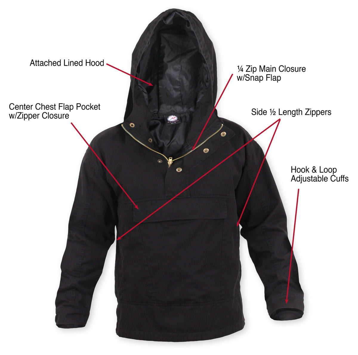 Black Anorak Parka Tactical Quarter Zip Jacket Military Pullover Windbreaker