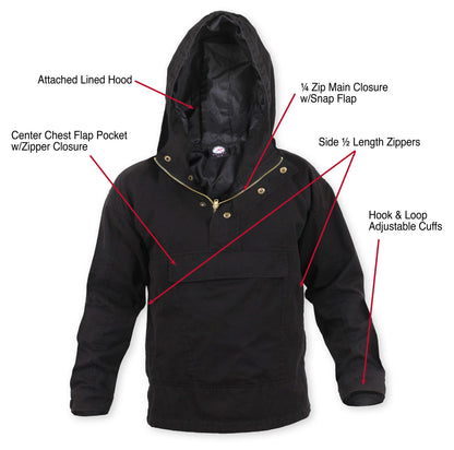 Black Anorak Parka Tactical Quarter Zip Jacket Military Pullover Windbreaker